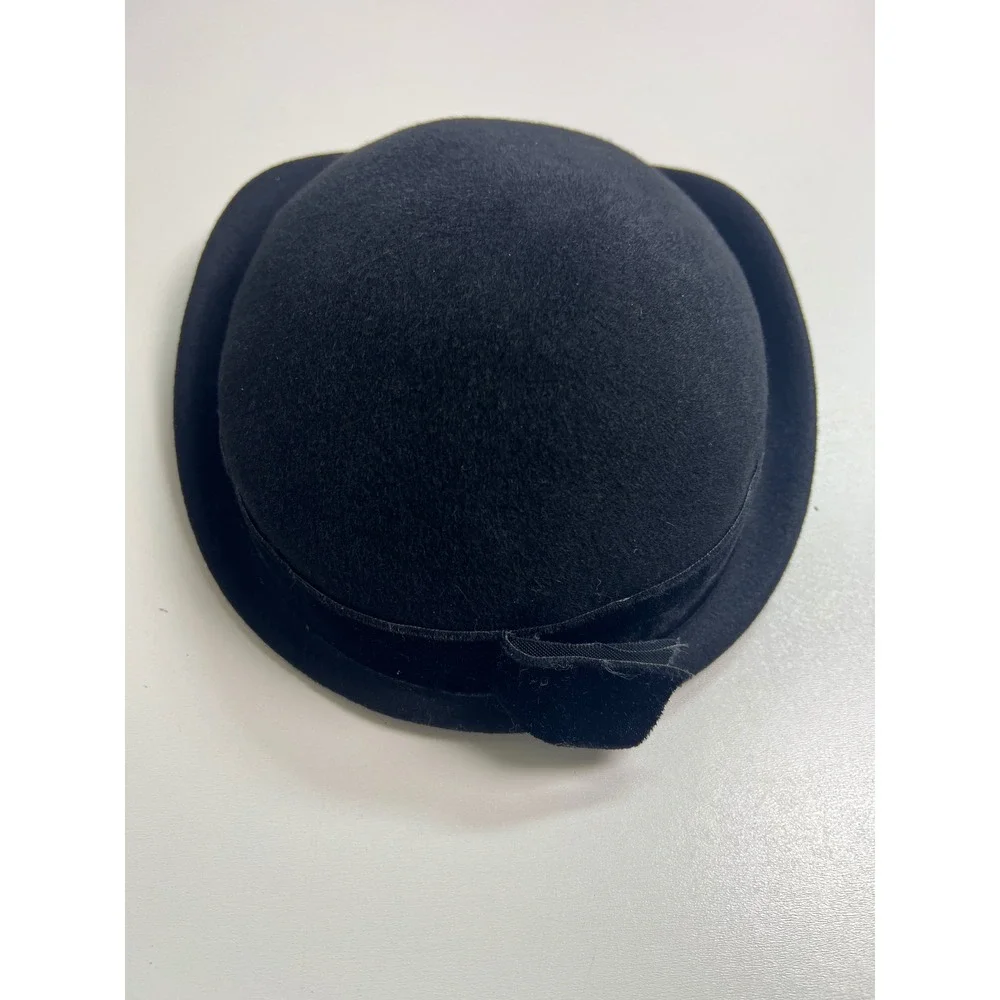 Vintage Merrimac Black Felt Bowler Hat‎ Womens Small Embellished Band